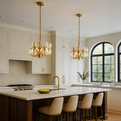 Varaluz Brass Tax 6 Light Chandelier, Satin Brass/Clear
