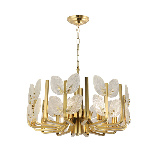 Varaluz Brass Tax 8 Light Chandelier, Satin Brass/Clear