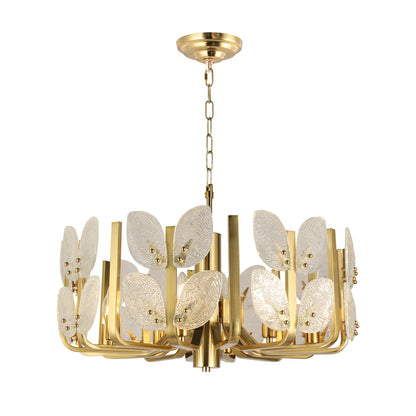 Varaluz Brass Tax 8 Light Chandelier, Satin Brass/Clear