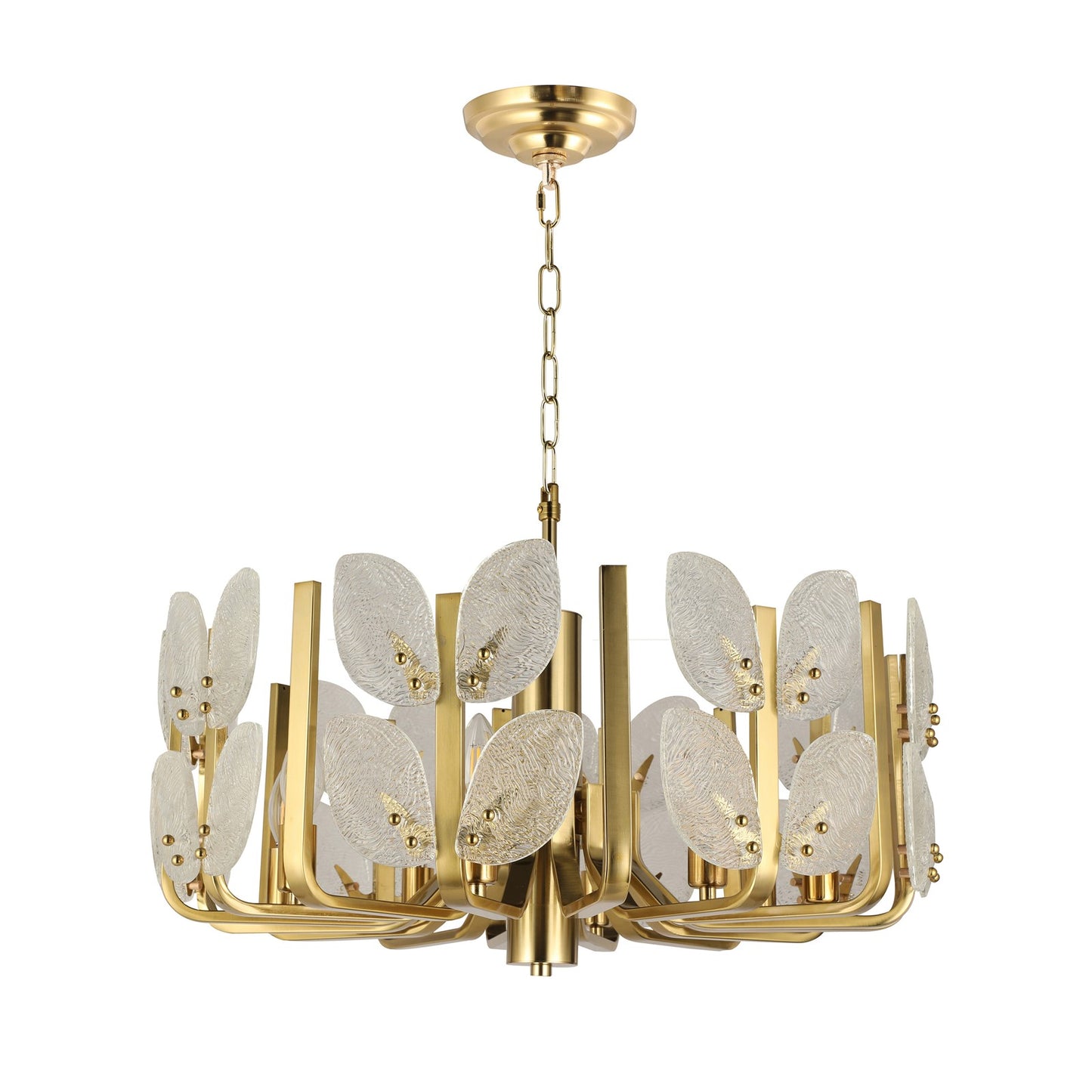 Varaluz Brass Tax 8 Light Chandelier, Satin Brass/Clear