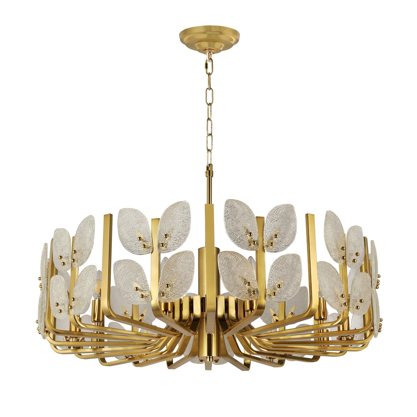 Varaluz Brass Tax 11 Light Chandelier, Satin Brass/Clear