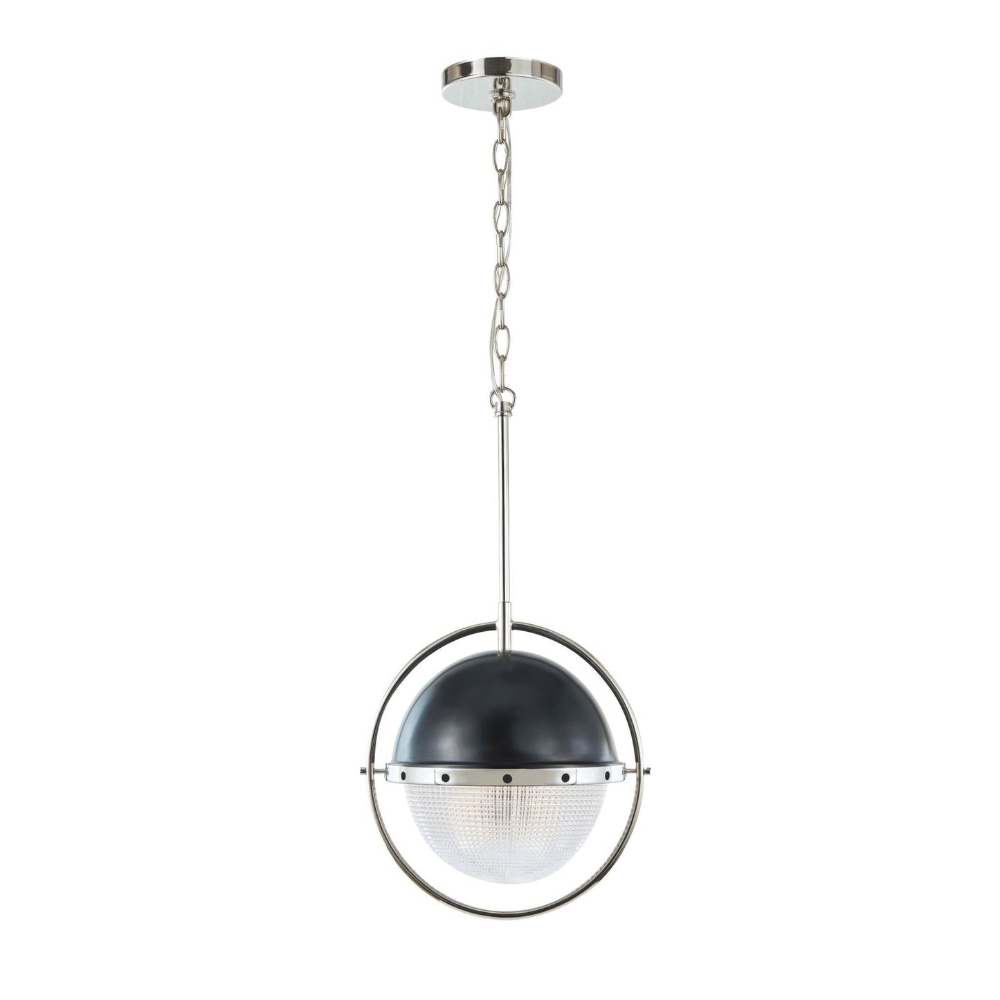 Varaluz Coventry 1Lt Pendant, Polished Nickel, Aged Iron/White