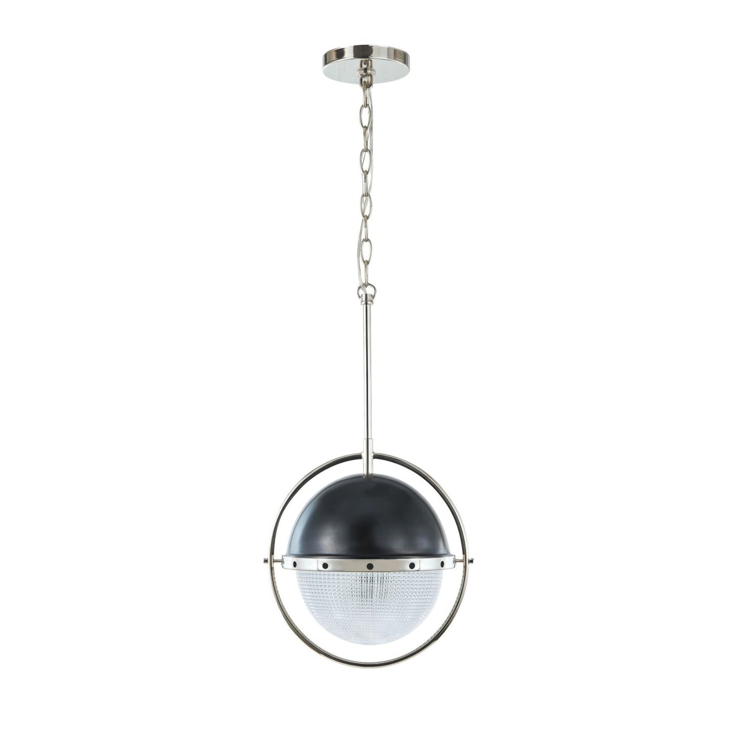Varaluz Coventry 1Lt Pendant, Polished Nickel, Aged Iron/White