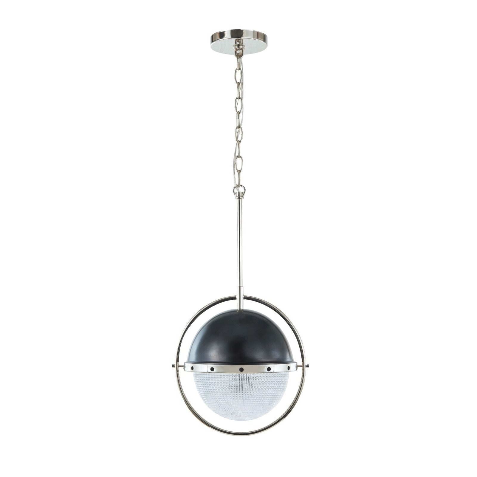 Varaluz Coventry 1Lt Pendant, Polished Nickel, Aged Iron/White