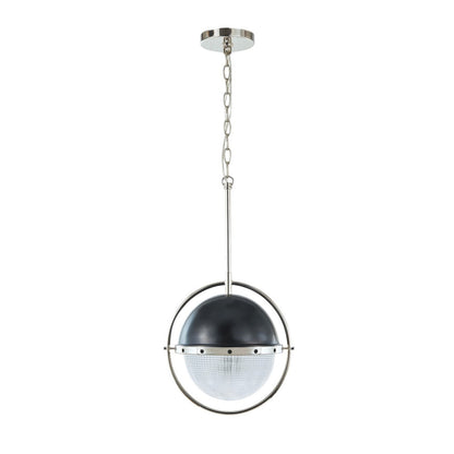 Varaluz Coventry 1Lt Pendant, Polished Nickel, Aged Iron/White