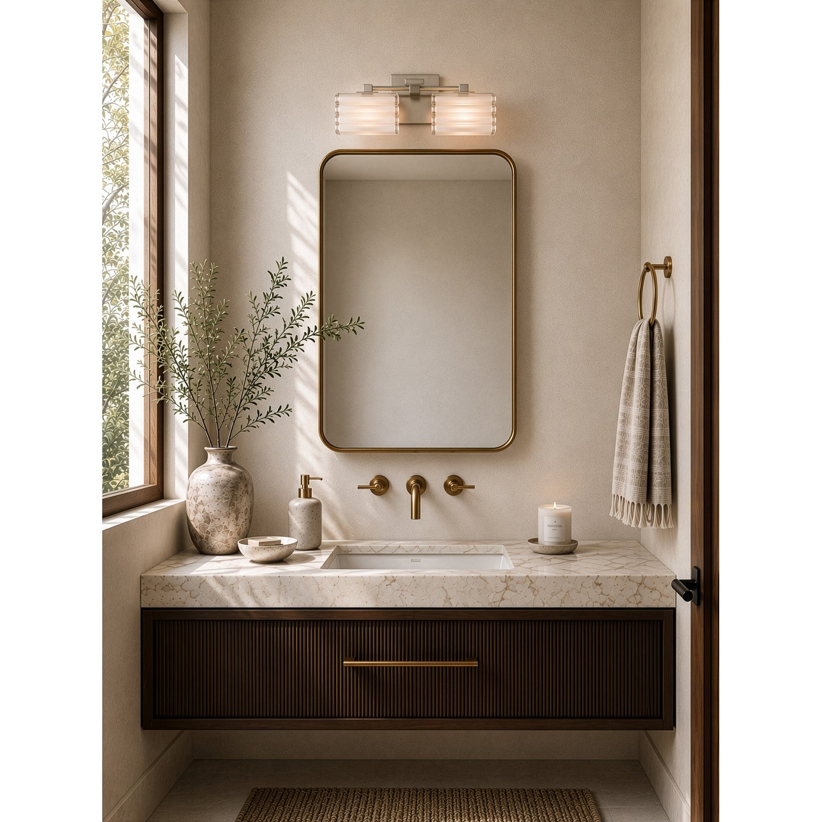 Varaluz Sardinia 2 Light Bath Vanity, Brushed Nickel/White
