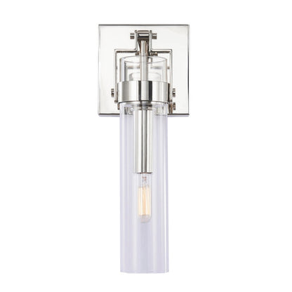 Varaluz Foxwich 1 Light Wall Sconce, Polished Nickel/Clear