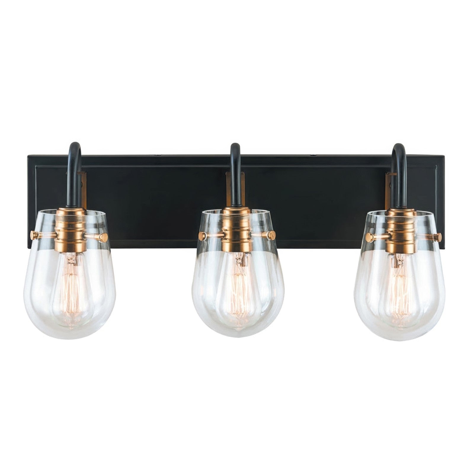 Varaluz Bromyard 3Lt Bath Vanity, Matte Black, Aged Brass/Clear
