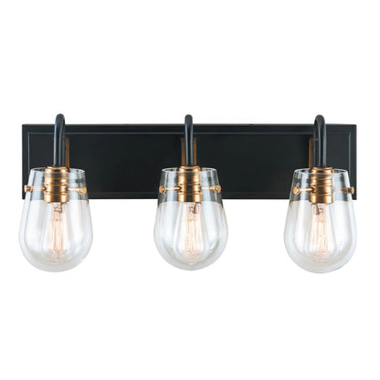 Varaluz Bromyard 3Lt Bath Vanity, Matte Black, Aged Brass/Clear