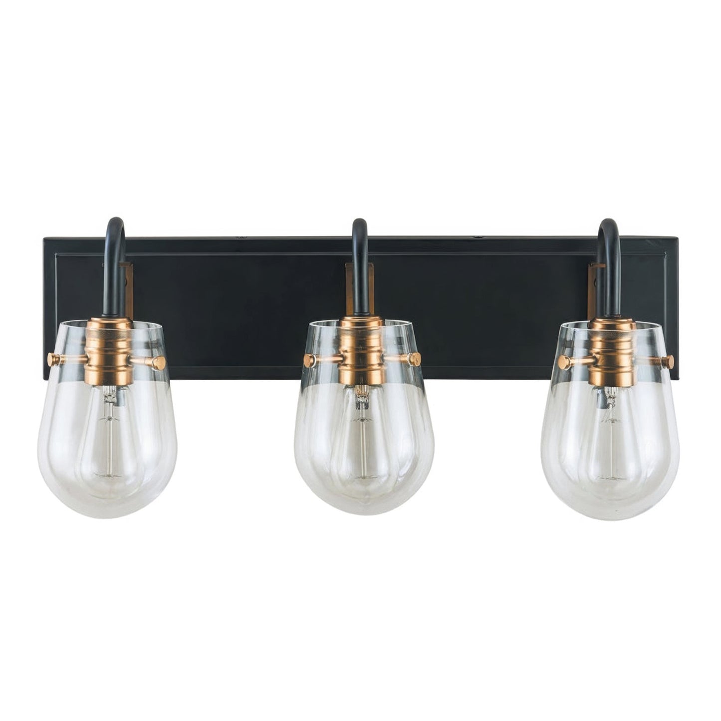 Varaluz Bromyard 3Lt Bath Vanity, Matte Black, Aged Brass/Clear