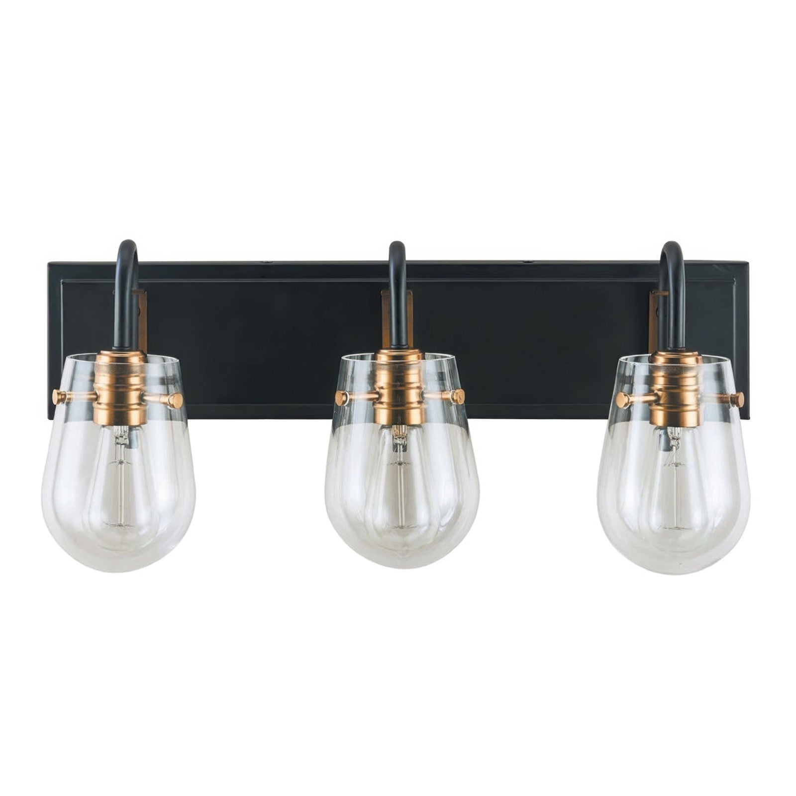 Varaluz Bromyard 3Lt Bath Vanity, Matte Black, Aged Brass/Clear