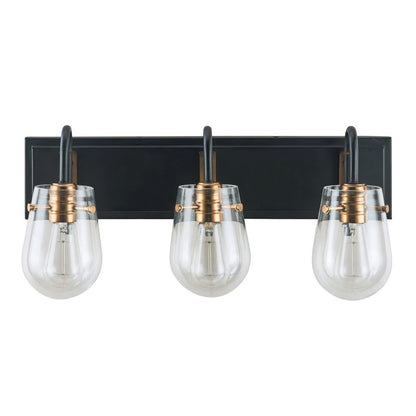 Varaluz Bromyard 3Lt Bath Vanity, Matte Black, Aged Brass/Clear