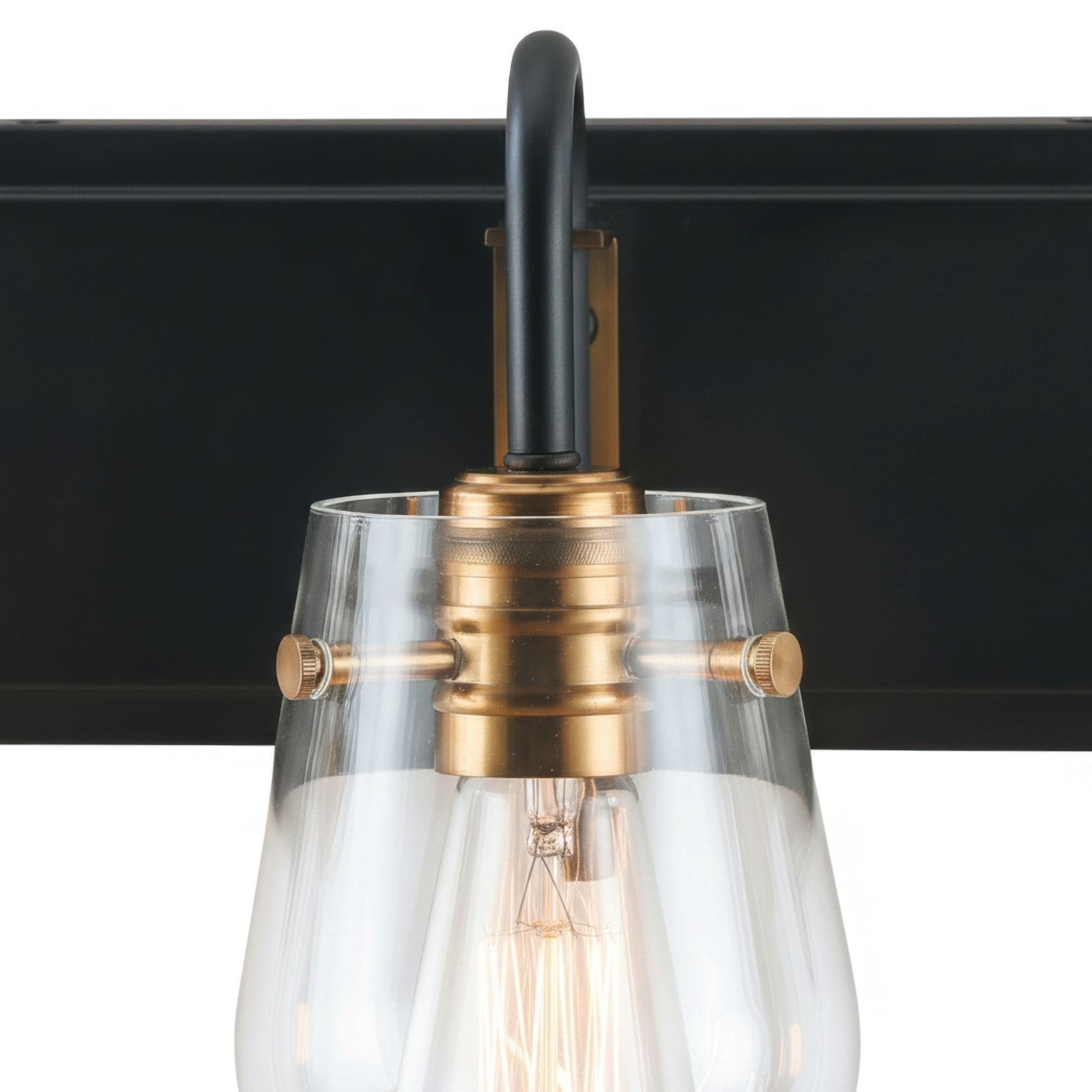 Varaluz Bromyard 3Lt Bath Vanity, Matte Black, Aged Brass/Clear