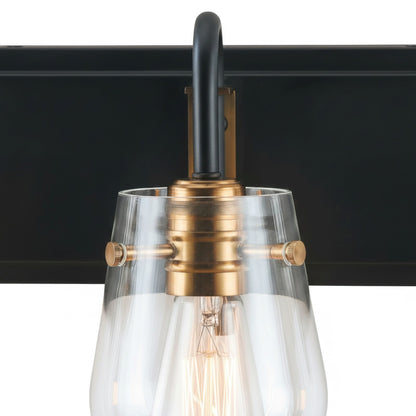 Varaluz Bromyard 3Lt Bath Vanity, Matte Black, Aged Brass/Clear