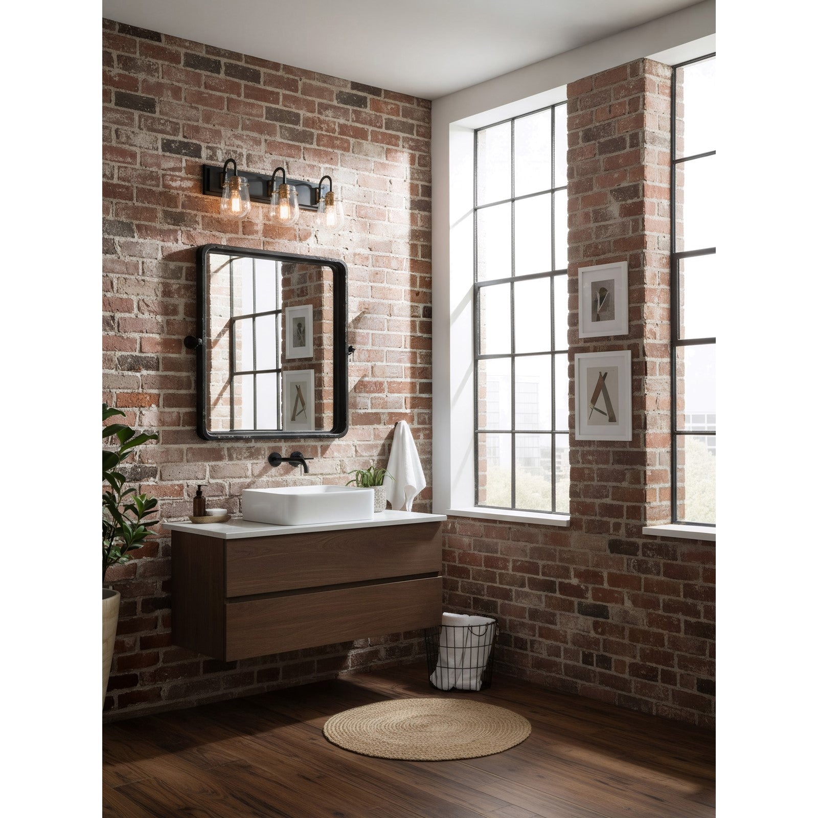 Varaluz Bromyard 3Lt Bath Vanity, Matte Black, Aged Brass/Clear