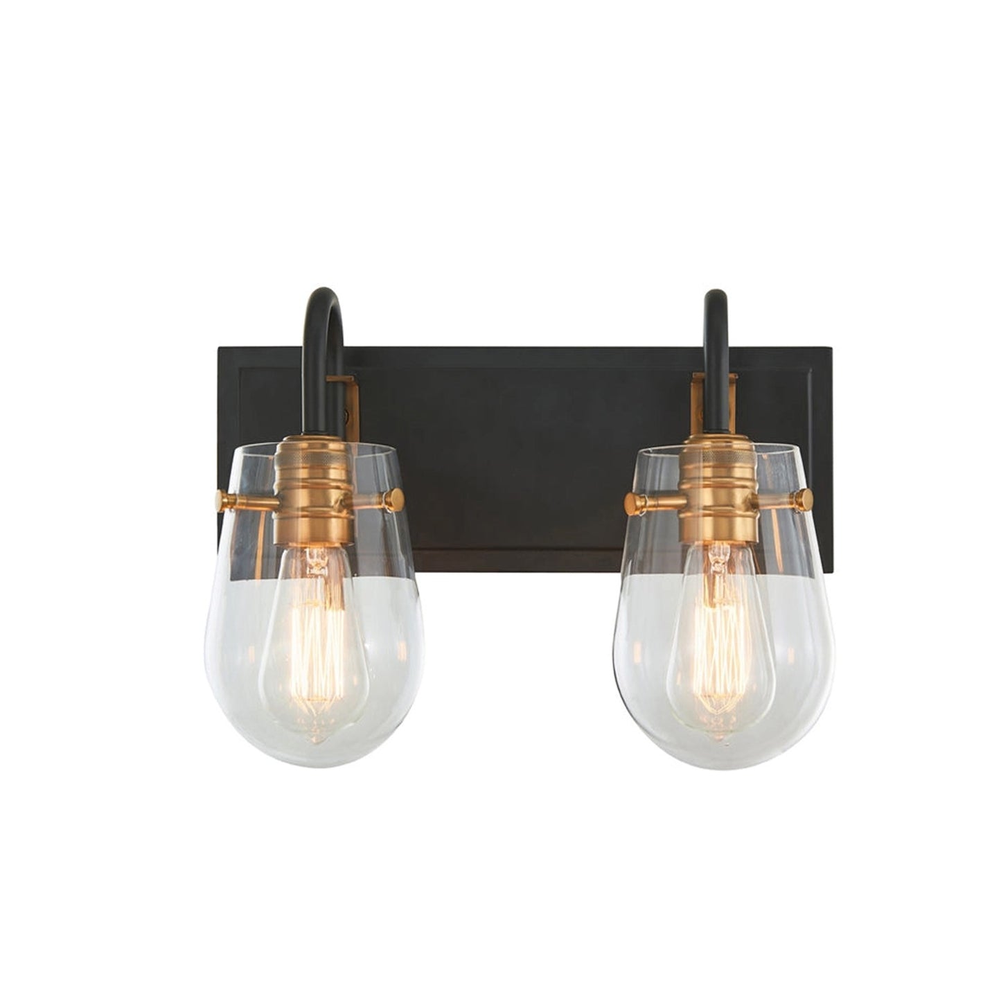Varaluz Bromyard 2Lt Bath Vanity, Matte Black, Aged Brass/Clear