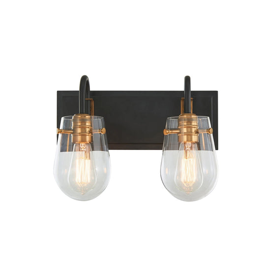 Varaluz Bromyard 2Lt Bath Vanity, Matte Black, Aged Brass/Clear