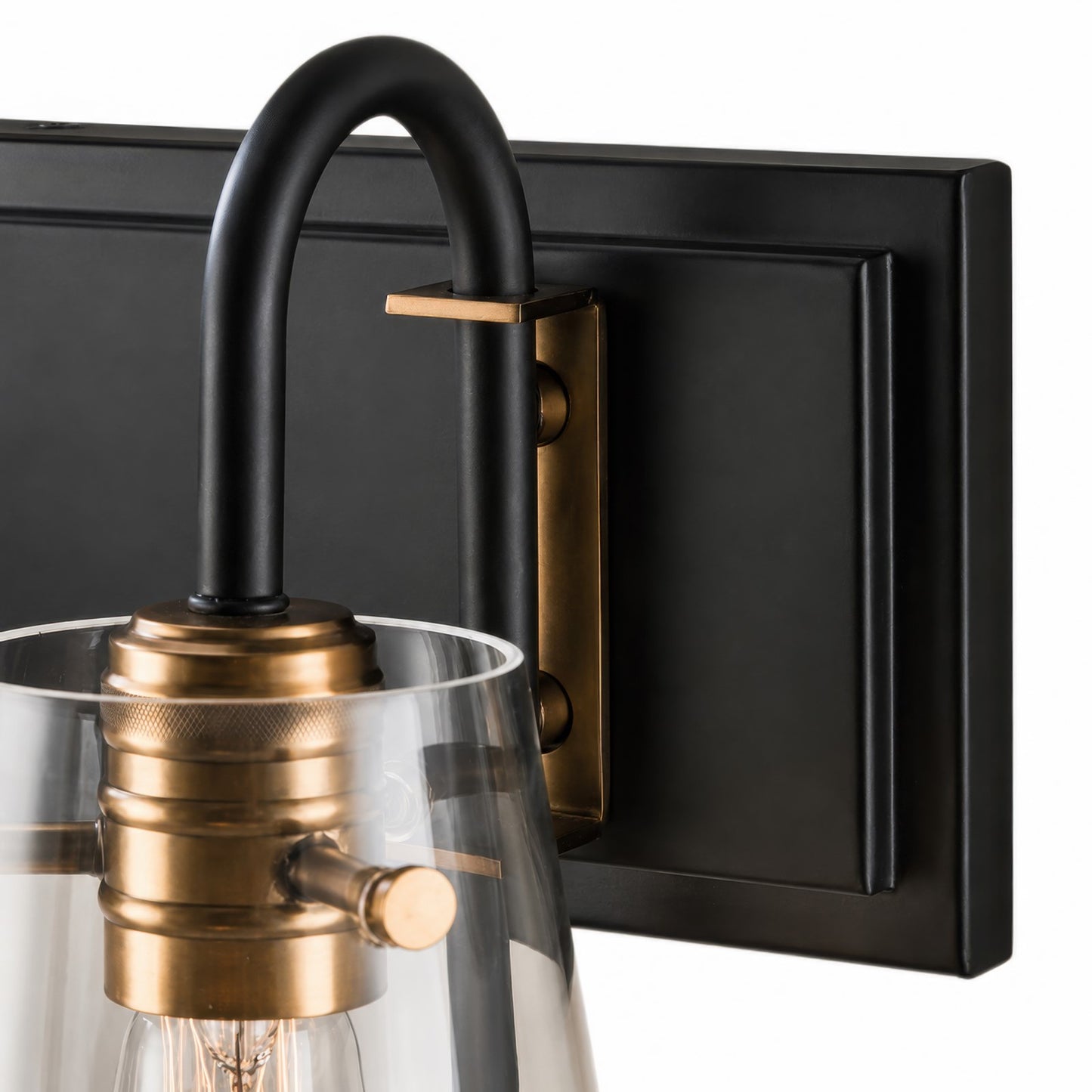 Varaluz Bromyard 2Lt Bath Vanity, Matte Black, Aged Brass/Clear