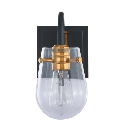 Varaluz Bromyard 1Lt Wall Sconce, Matte Black, Vintage Brass/Clear