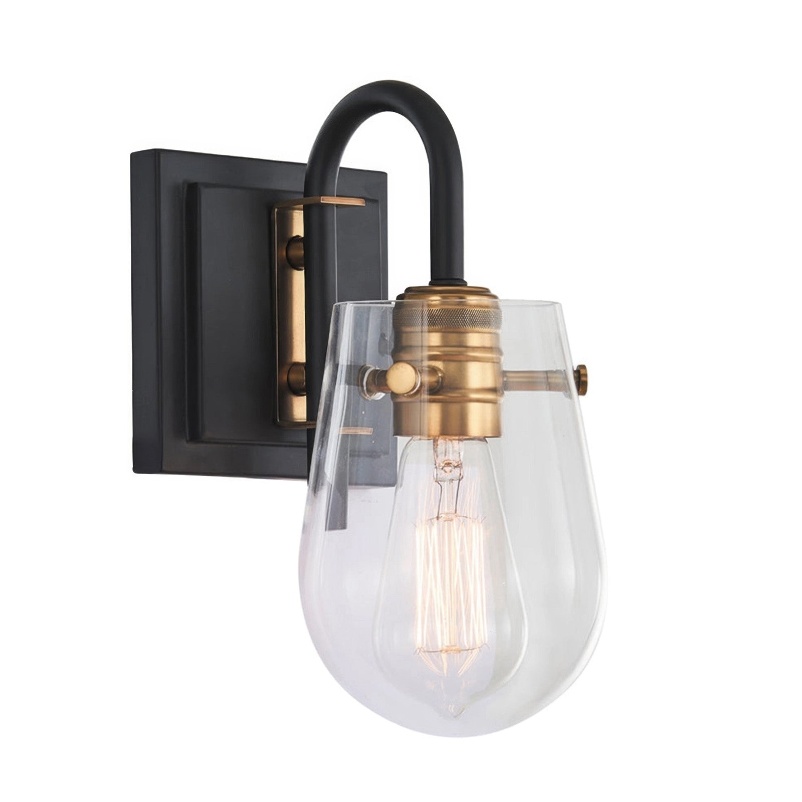 Varaluz Bromyard 1Lt Wall Sconce, Matte Black, Vintage Brass/Clear