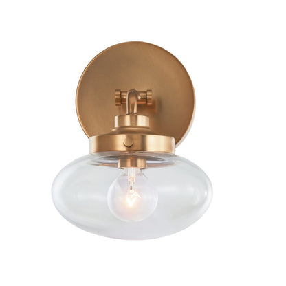 Varaluz Harrow 1 Light Wall Sconce, Aged Brass/Clear