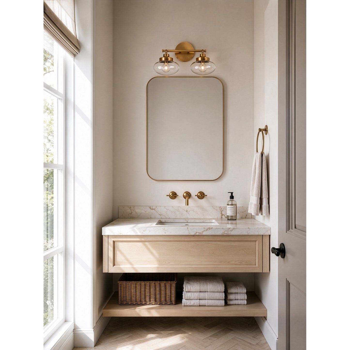 Varaluz Harrow 2 Light Bath Vanity, Aged Brass/Clear