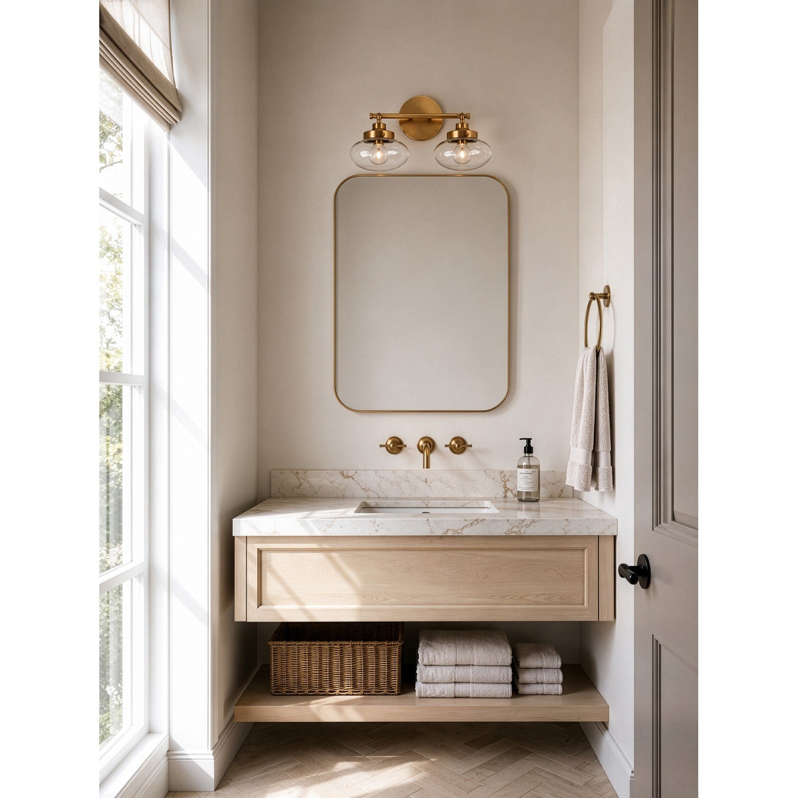Varaluz Harrow 2 Light Bath Vanity, Aged Brass/Clear
