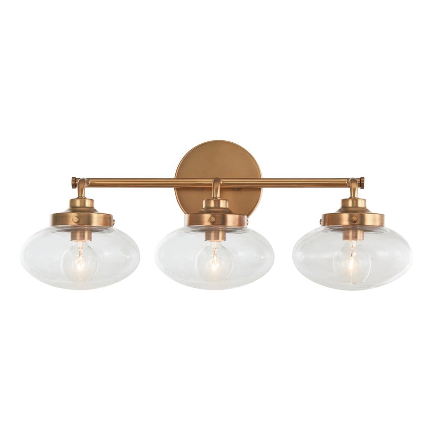 Varaluz Harrow 3 Light Bath Vanity, Aged Brass/Clear