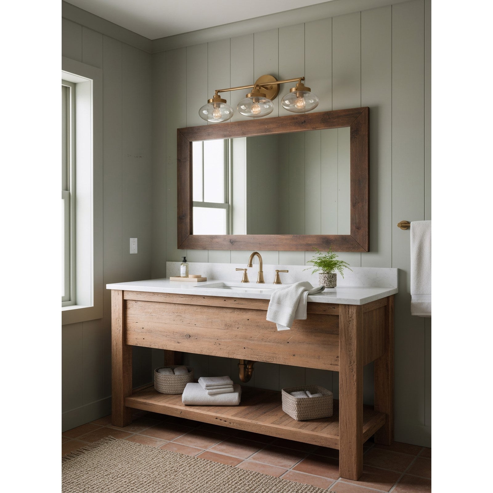 Varaluz Harrow 3 Light Bath Vanity, Aged Brass/Clear