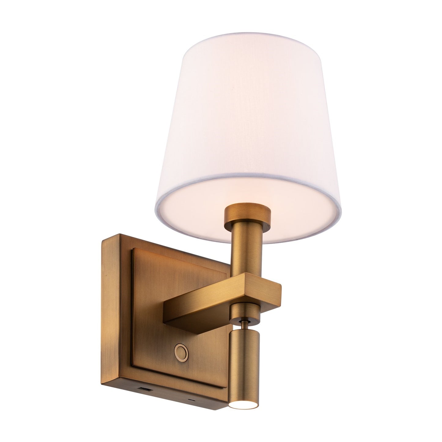 WAC Lighting Chloe 1-Light Reading Light | Modern Aged Brass Aluminum and Clear/White Acrylic Fabric Shade | Bedroom & Living Room | Model BL110610-AB