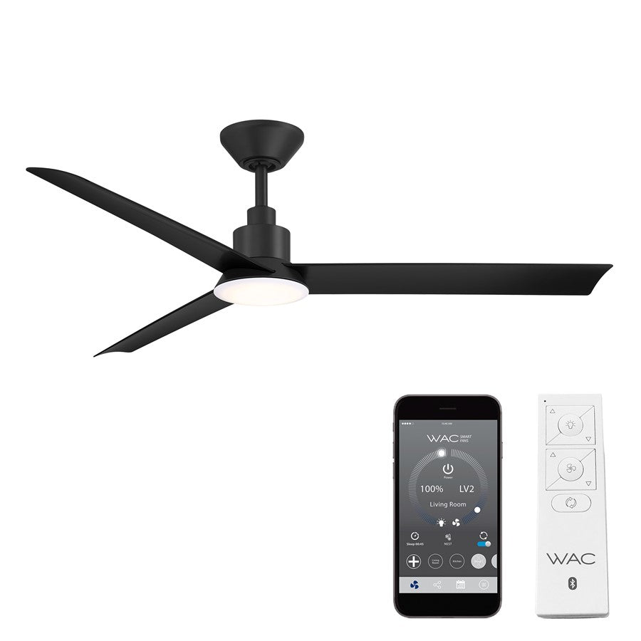 WAC Flair 3 Blade 56" Smart Ceiling Fan, Matte Black/White - F-103L-MB