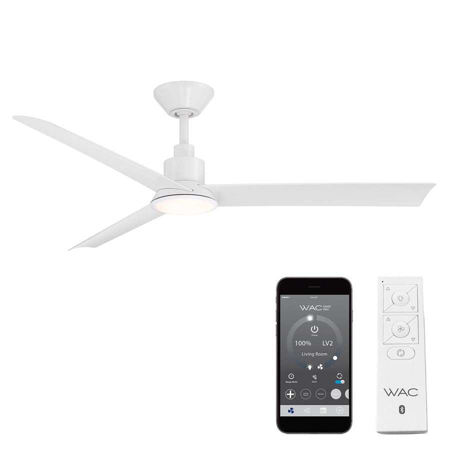 WAC Flair 3 Blade 56" Smart Ceiling Fan, Matte White/White - F-103L-MW