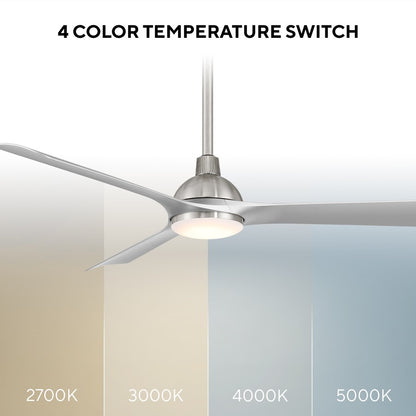 WAC Gage 3 Blade 52" LED Smart Ceiling Fan, Nickel Silver/Silver