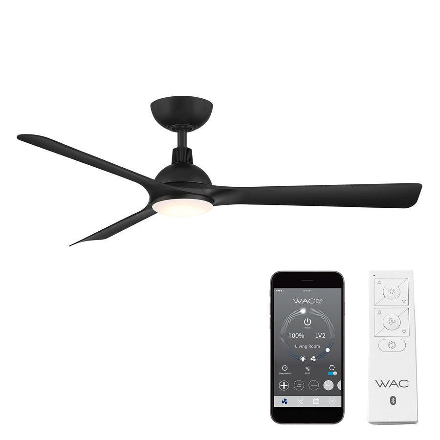 WAC Gage 3 Blade 52" LED Smart Ceiling Fan, Matte Black/Black - F-104L-MB