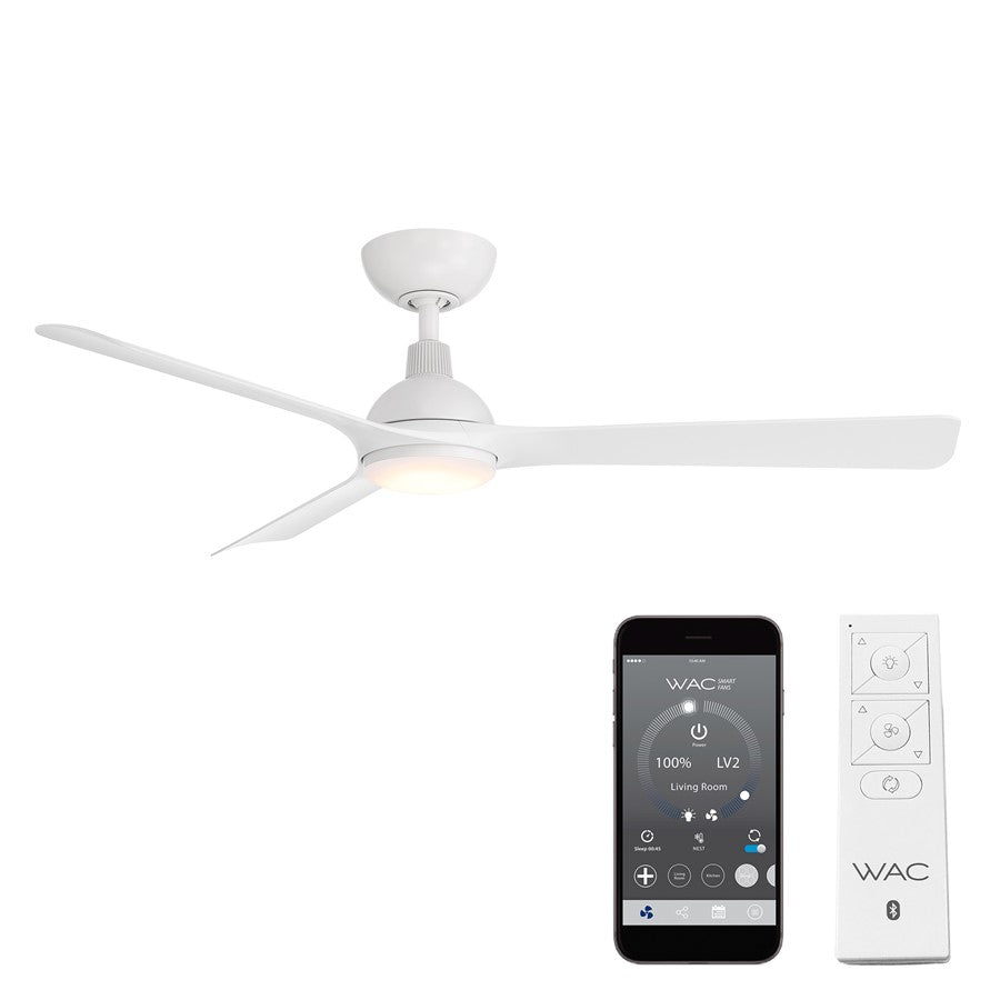WAC Gage 3 Blade 52" LED Smart Ceiling Fan, Matte White/White - F-104L-MW