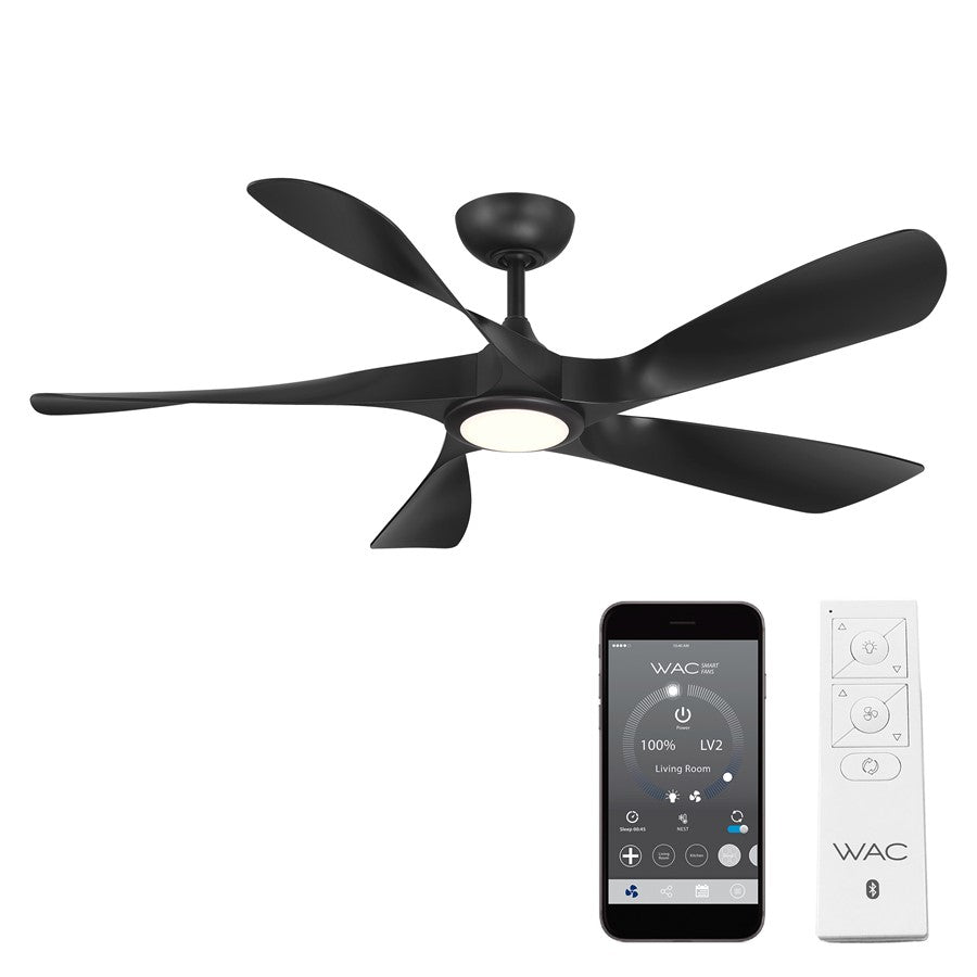 WAC Swirl 5 Blade 56" LED Smart Ceiling Fan, Matte Black/Black - F-105L-MB