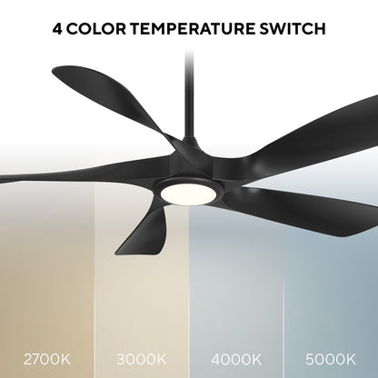 WAC Swirl 5 Blade 56" LED Smart Ceiling Fan, Matte Black/Black