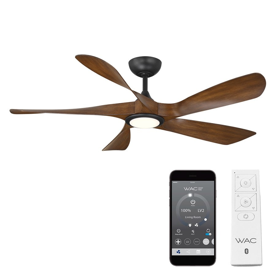 WAC Swirl 5 Blade 56" LED Smart Ceiling Fan, Black Distressed Koa - F-105L-MB-DK