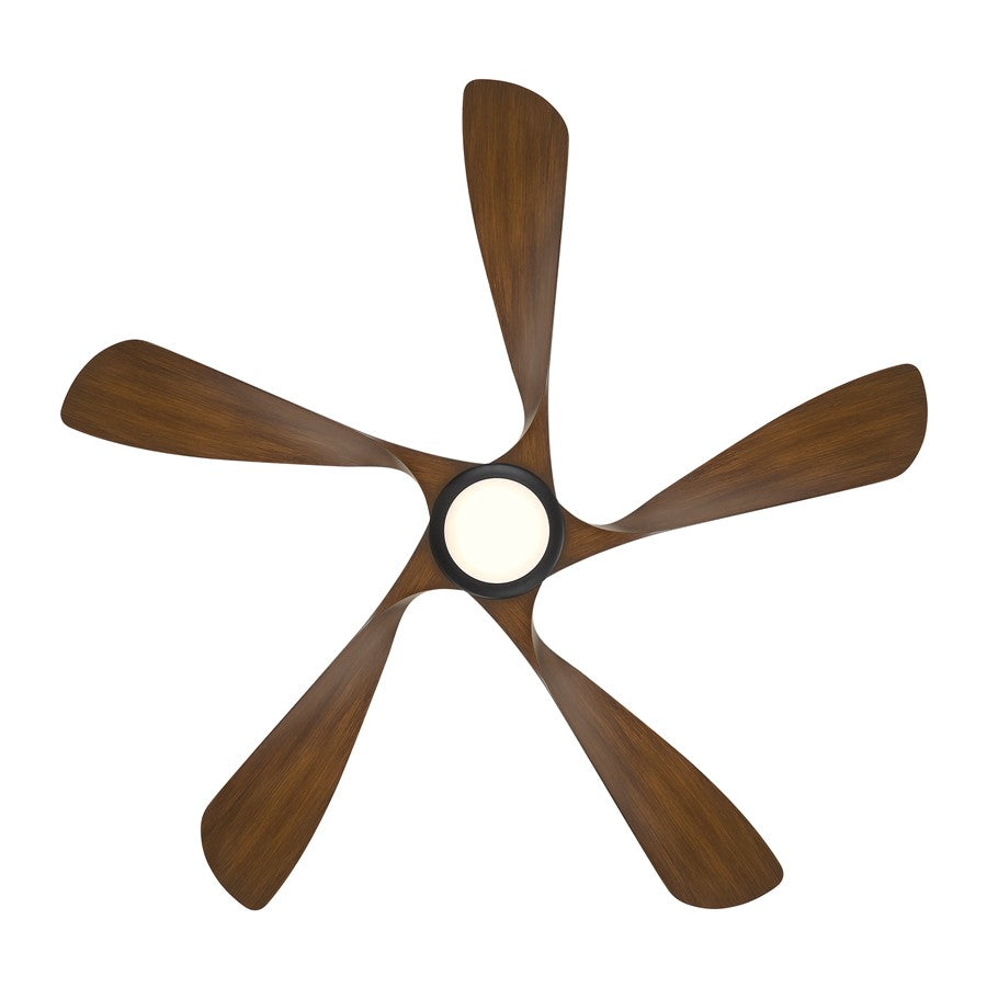 WAC Swirl 5 Blade 56" LED Smart Ceiling Fan, Black Distressed Koa