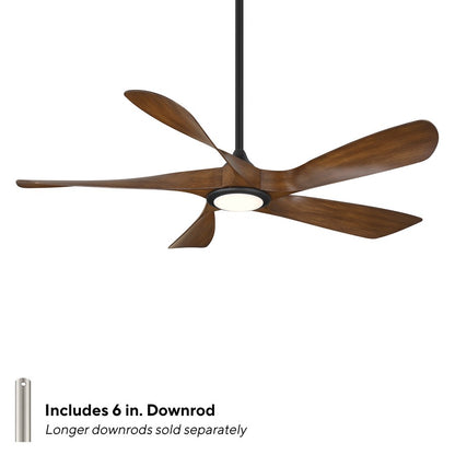WAC Swirl 5 Blade 56" LED Smart Ceiling Fan, Black Distressed Koa