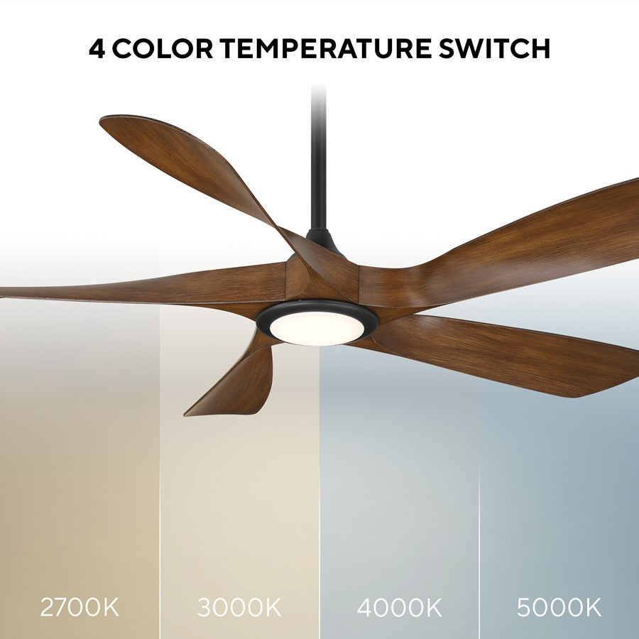 WAC Swirl 5 Blade 56" LED Smart Ceiling Fan, Black Distressed Koa