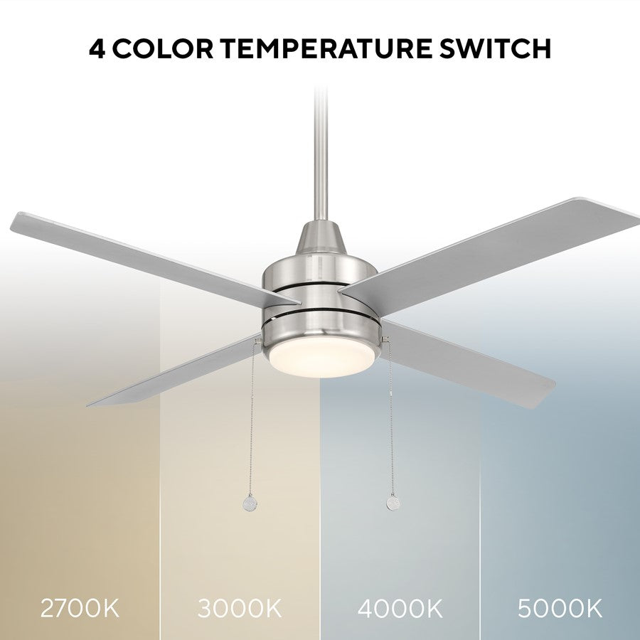 WAC Quade 4 Blade 52" Pull Chain Ceiling Fan, Nickel/Titanium Silver