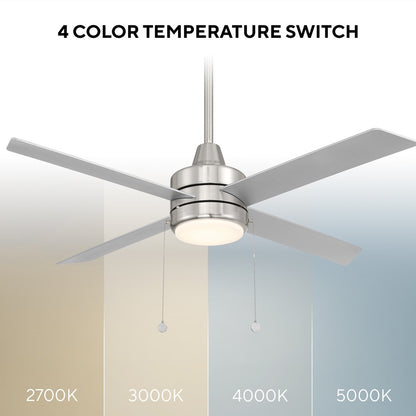 WAC Quade 4 Blade 52" Pull Chain Ceiling Fan, Nickel/Titanium Silver