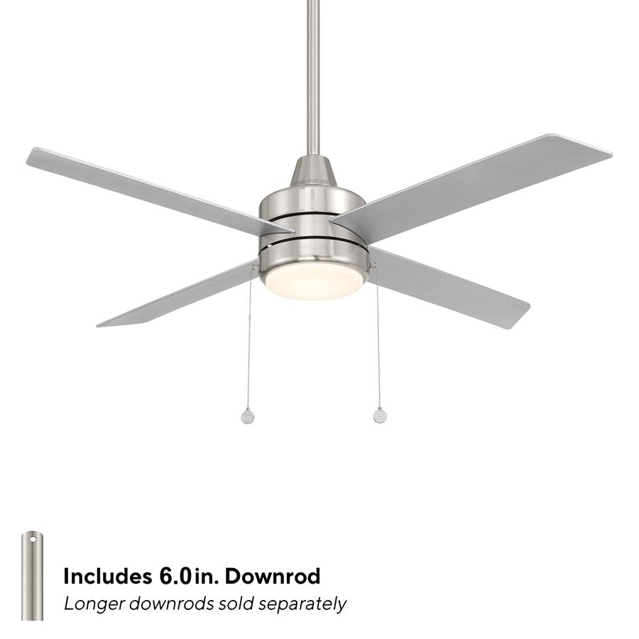 WAC Quade 4 Blade 52" Pull Chain Ceiling Fan, Nickel/Titanium Silver