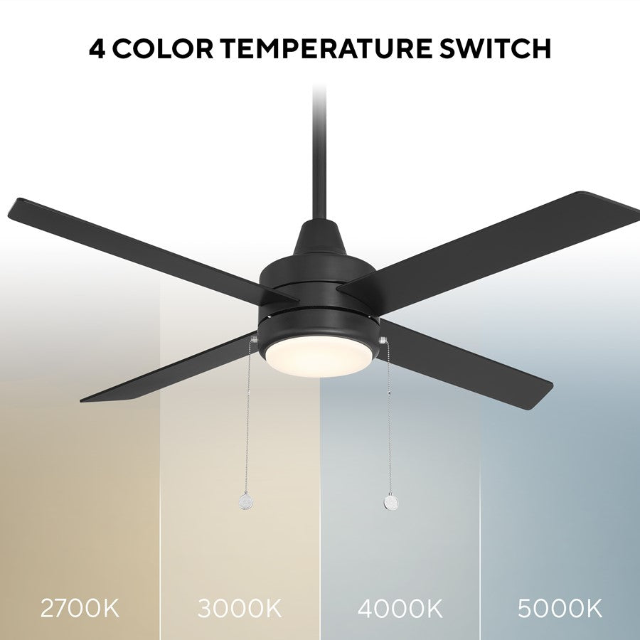 WAC Quade 4 Blade 52" Pull Chain Ceiling Fan, Matte Black/Black