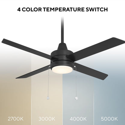WAC Quade 4 Blade 52" Pull Chain Ceiling Fan, Matte Black/Black
