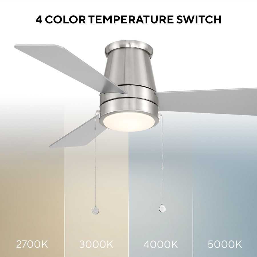 WAC Hug 3 Bld 44" Pull Chain Flush Mount Fan, Nickel/Titanium Silver