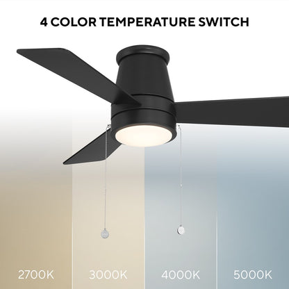 WAC Hug 3 Blade 44" Pull Chain Flush Mount Ceiling Fan, Black/Black