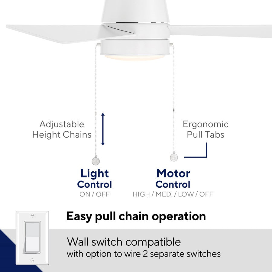 WAC Hug 3 Blade 44" Pull Chain Flush Mount Ceiling Fan, White/White