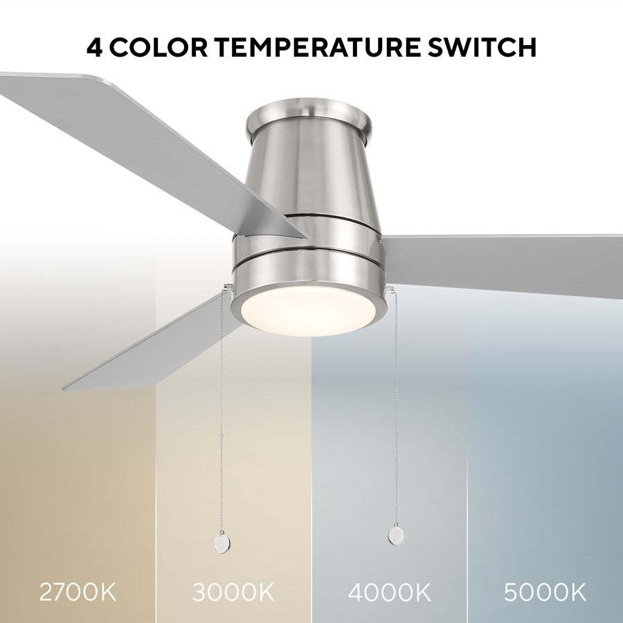 WAC Hug 3 Bld 52" Pull Chain Flush Mount Fan, Nickel/Titanium Silver